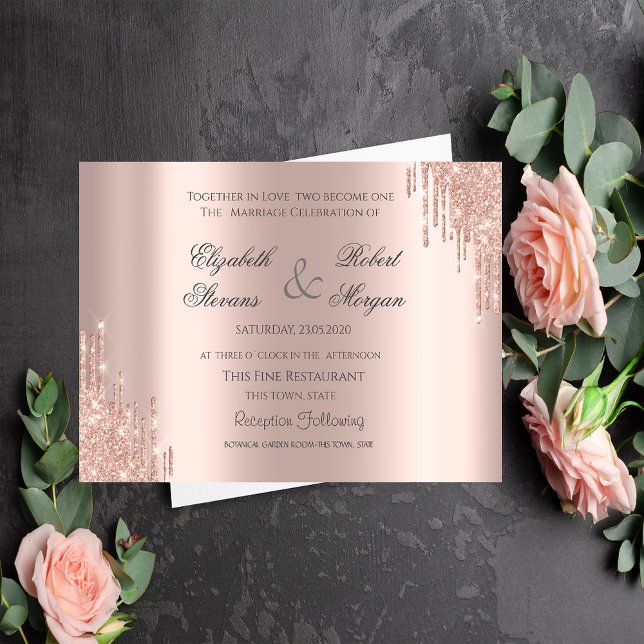Convites Elegante Glitter Dourado Rosa Casamento (Criador carregado)
