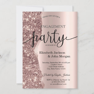 Convites Elegante Glitter Dourado Rosa Script Compromisso