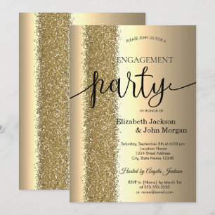 Convites Elegante Glitter Dourado Script Compromisso