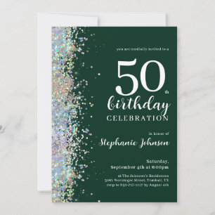 Convites Elegante Glitter Emerald Green 50º aniversário