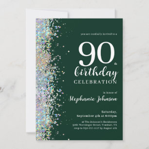 Convites Elegante Glitter Emerald Green 90 Birthday