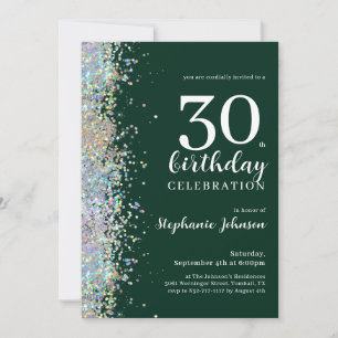 Convites Elegante Glitter Emerald Green aniversário de 30 a