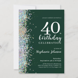 Convites Elegante Glitter Emerald Green aniversário de 40 a