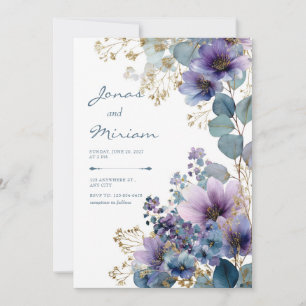 Convites Elegante Glitter Floral Eucalipto Roxo Dourado
