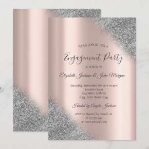 Convites Elegante Glitter Prata Ombre Ouro Rosado Noivado