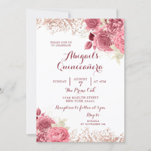Convites Elegante Glitter Rosa Dourada Quinceañera