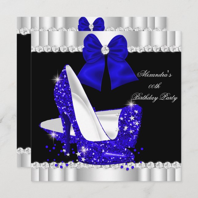 Convites Elegante Glitter Royal Blue Glamor Altos Saltos (Frente/Verso)