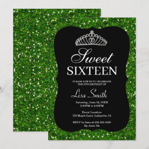 Convites Elegante Glitter Verde Chic Tiara Sweet 16
