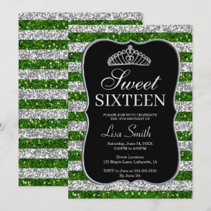 Convites Elegante Glitter Verde Chic Tiara Sweet 16