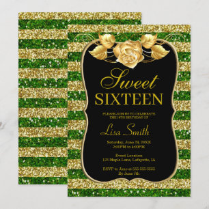 Convites Elegante Glitter Verde Dourado Glitter Rosa Doce 1