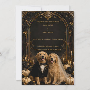 Convites Elegante Golden Retriever de 3D Dourado Casamento 