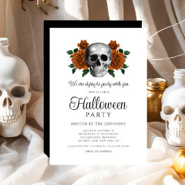 Convites Elegante Gótico Preto Floral Caveira Halloween