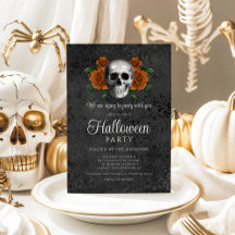 Elegante Gótico Preto Floral Caveira Halloween