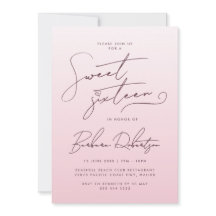 Elegante Gradiente Rosa Claro Script Sweet Sixteen