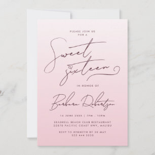 Convites Elegante Gradiente Rosa Claro Script Sweet Sixteen
