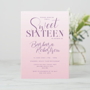 Convites Elegante Gradiente Rosa Script Sweet Sixteen