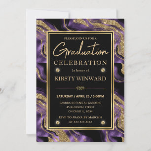 Convites Elegante Graduação com Purpura e Brilho Dourado de