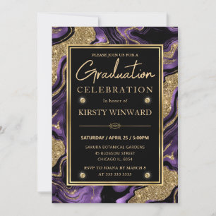 Convites Elegante Graduação com Purpura e Brilho Dourado de