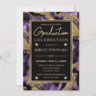 Convites Elegante Graduação com Purpura e Brilho Dourado de