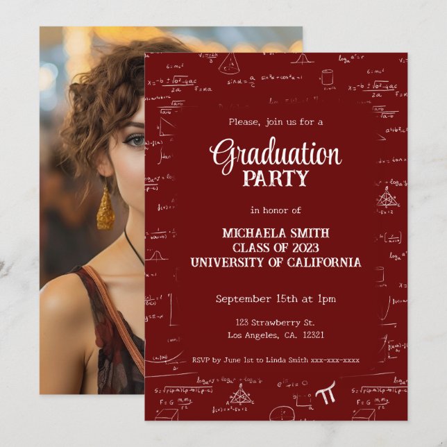 Convites Elegante Graduação de Matemática em Marrom Simples (Frente/Verso)