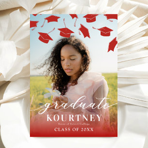 Convites Elegante Graduação em Foto Vermelha e Branca