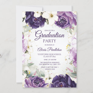 Convites Elegante Graduação Floral Roxa e Branca