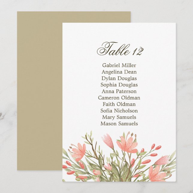 Convites Elegante Gráfico de Assentos de Casamento com Flor (Frente/Verso)