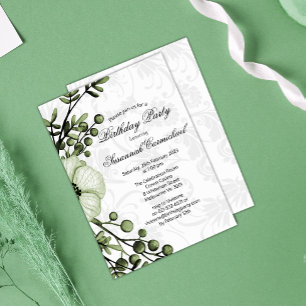 Convites Elegante Green Berry Floral Wreath Damask Birthday