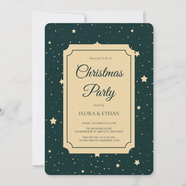 Convites Elegante Green e Dourado Natal da Noite Estelar (Frente)