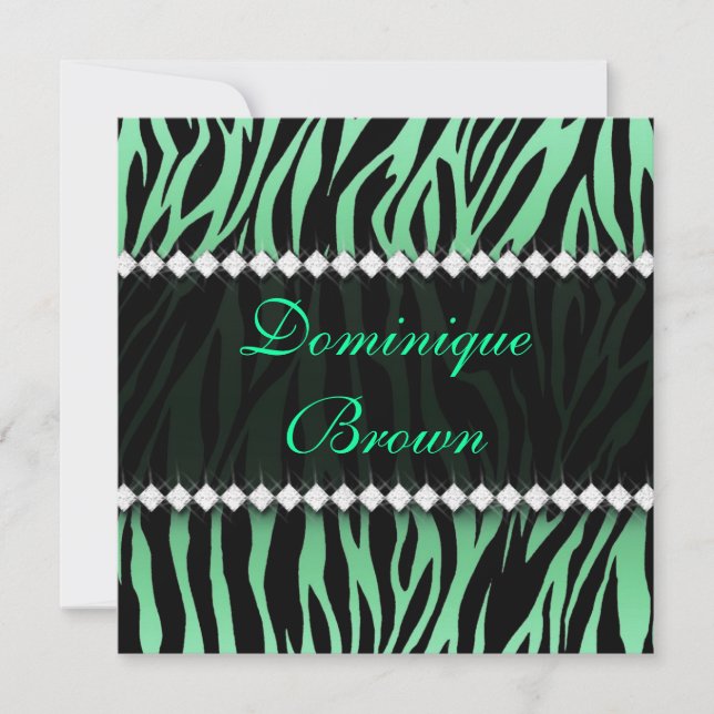 Convites Elegante Green Jeweled Zebra convidado (Frente)