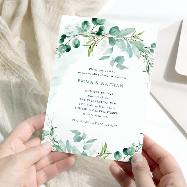 Convites Elegante Greenery | CHÁ CASAL (An elegant couples wedding shower invitation with greenery)