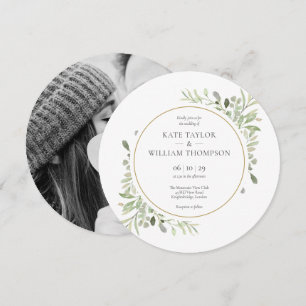 Convites Elegante Greenery Deixa Foto Circular de Casamento