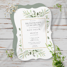 Convites Elegante Greenery Dourado Bridesmaids Luncheon