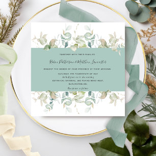 Convites Elegante Greenery e Green Stipe, Casamento Quadrad