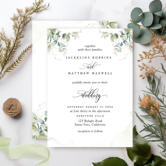 Convites Elegante Greenery e Watercolor Wedding (Criador carregado)