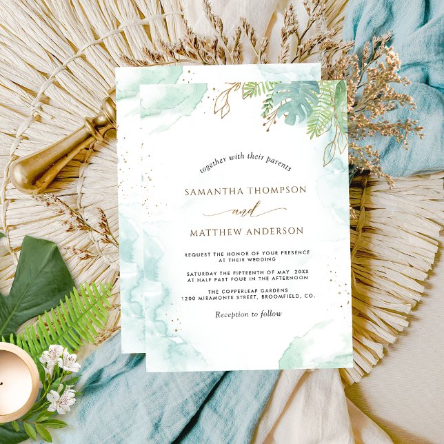 Convites Elegante Greenery e Watercolor Wedding (Criador carregado)