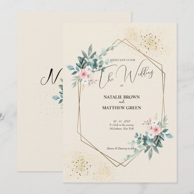 Convites Elegante Greenery Eucalyptus Invitation (Frente/Verso)