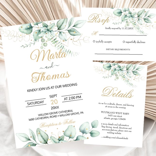Convites Elegante Greenery Eucalyptus Invitation (Criador carregado)