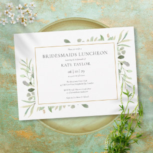 Convites Elegante Greenery Foliage Dourada Bridesmaids Lunc