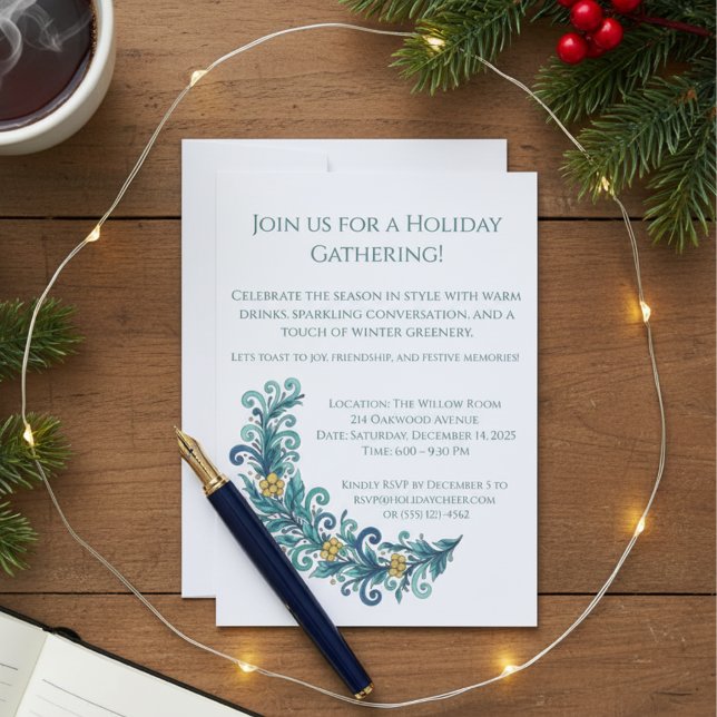 Convites Elegante Greenery Holiday (Elegant holiday wreath swag party invitation)