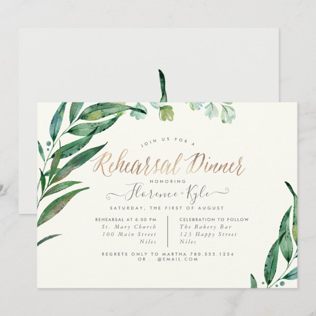 Convites Elegante Greenery, Janto de ensaio Eucalyptus Lvs (Frente/Verso)