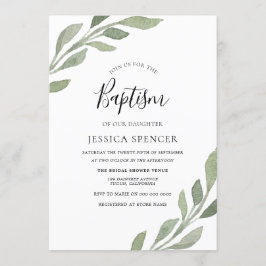 Convites Elegante Greenery Leaf Boy ou Girl Baptism Convida