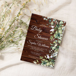 Convites Elegante Greenery Rustic Wood Chá de fraldas
