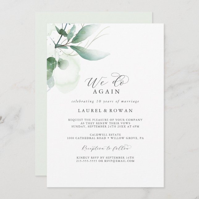 Convites Elegante Greenery, Votamos Renovação (Frente/Verso)