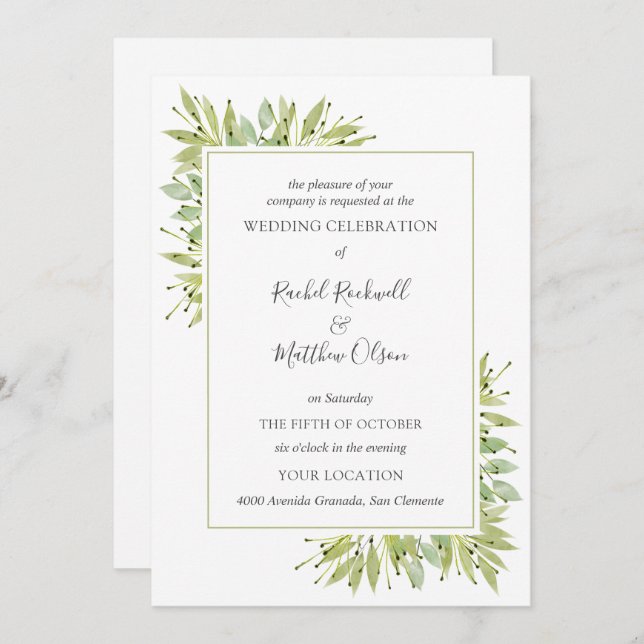 Convites Elegante Greenery Wedding (Frente/Verso)