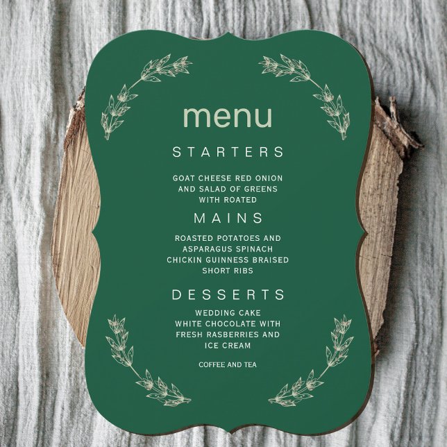 Convites Elegante Greenery Wedding Menu | Tipo de Letra do  (Elegant Greenery Wedding Menu | Script Font #zazzlemade #menu #dinner #leafwreathmenu #darkgreen)