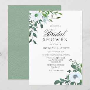 Convites Elegante Greenery White Floral Chá de panela Convi