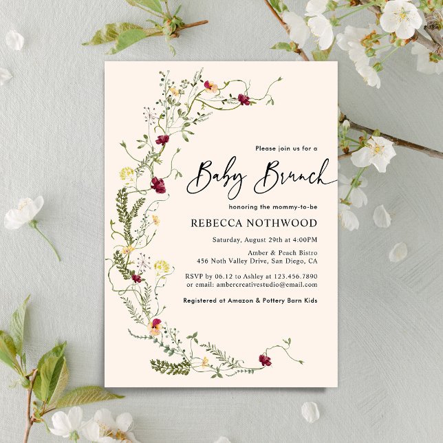 Convites Elegante Greenery Wildflower Wreath Baby Brunch (Criador carregado)