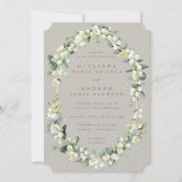 Convites Elegante Greige Snowberry+Eucalyptus Casamento no