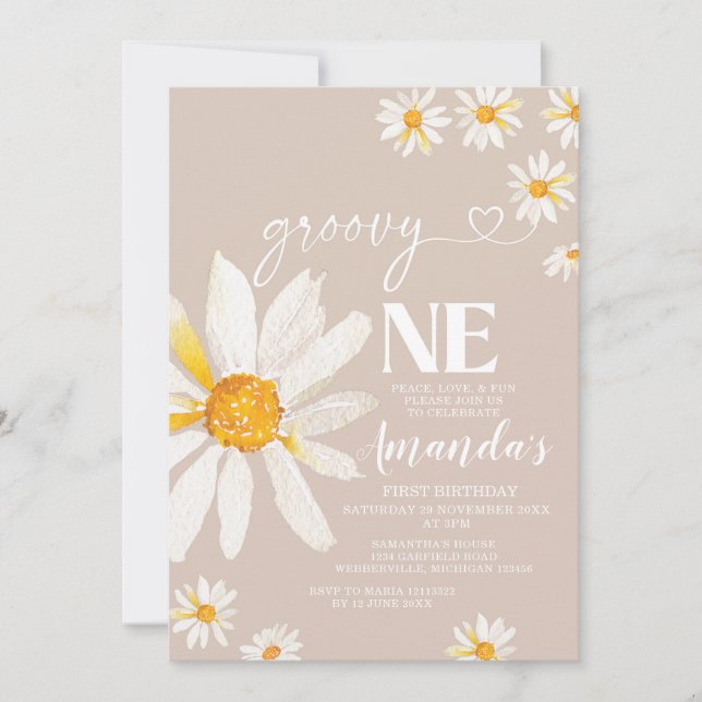 Convites Elegante Groovy One Birthday Boho Daisy Flowers (Frente)
